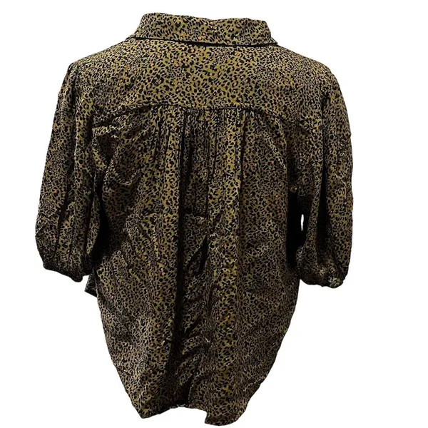 Free People Celia Leopard Print Tie-Front Blouse Brown Size Small Short Sleeve - Image 7