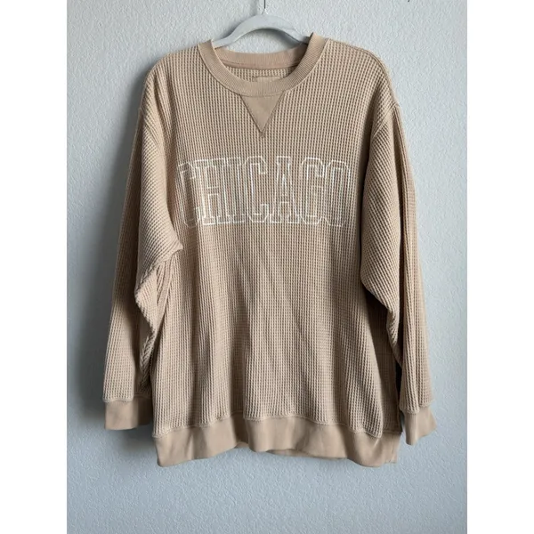 Aerie Womens Medium Waffle Knit Long Sleeve Pullover Crewneck Chicago Loungewear - Image 5