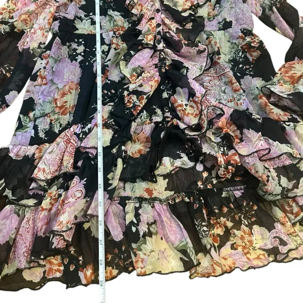 Boston Proper Floral Ruffle Whimsy Large Button Blouse - Image 4