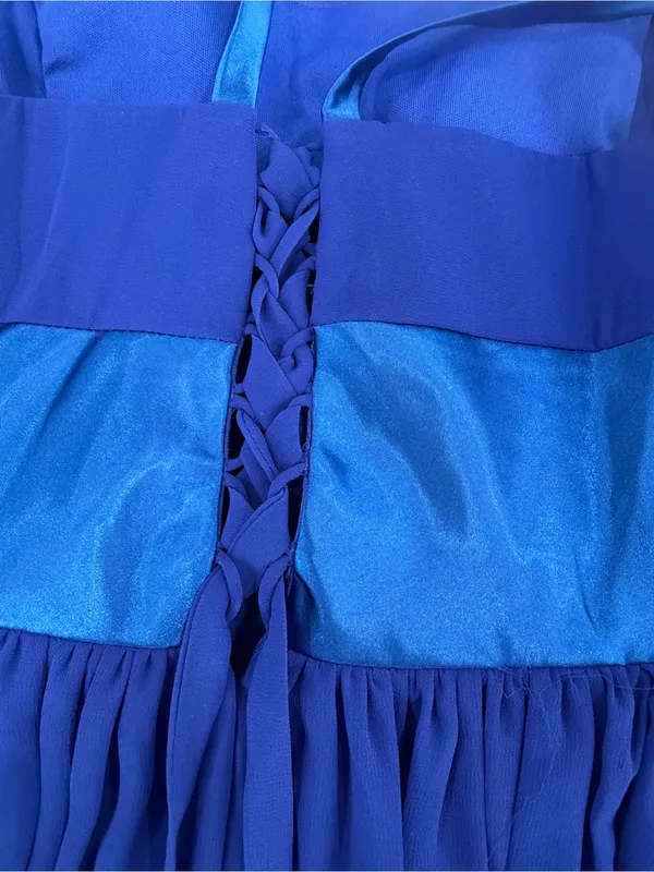 Elegant Blue Chiffon Maxi Dress with Satin Waistband - Image 8