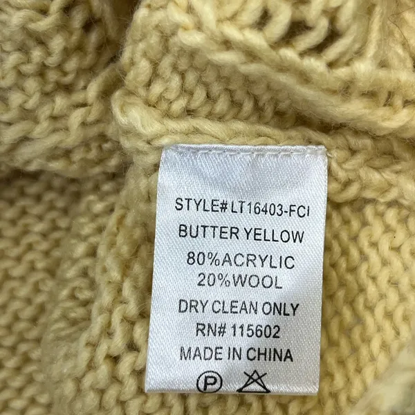 Lush Crop Cable Knit Chunky Sweater Women M‎ Wool Blend Pale Yellow Costal Cozy - Image 5