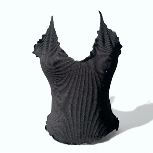 Free People Easy To Love Cami Black Ribbed Tank Top M/L Seamless Stretch Boho - Image 2