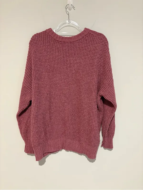American Eagle Oversized Crew Neck Long Sleeved Waffle Knit‎ Sweater pink large - Image 2