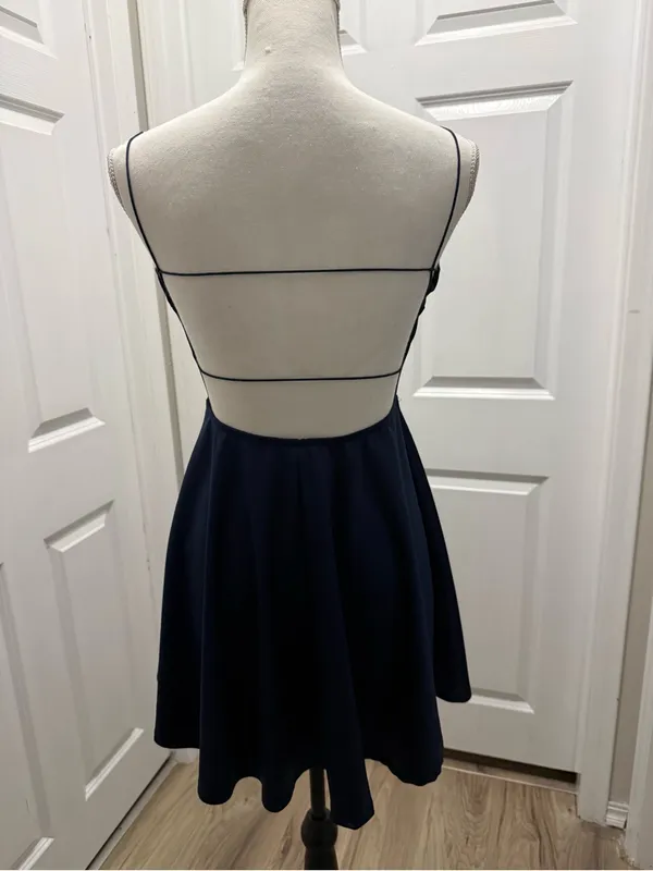 Windsor navy blue satin fit-and-flare mini dress Size S - Image 4