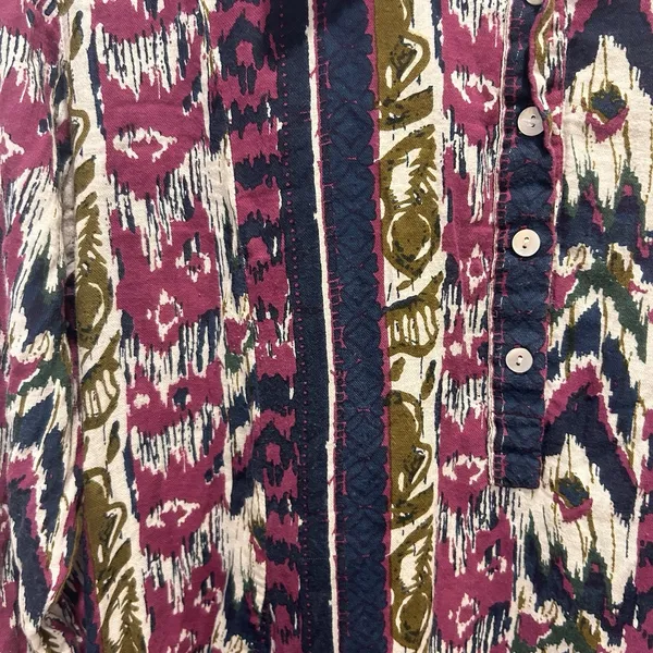 Roller Rabbit Womens L Cotton Ikat Print Tunic Dress Purple Navy Olive Pockets‎ - Image 2