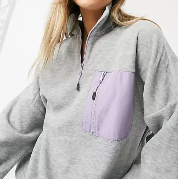 Monki Foo funnel neck fleece quarter zip relaxed loose fit pullover M - Image 2