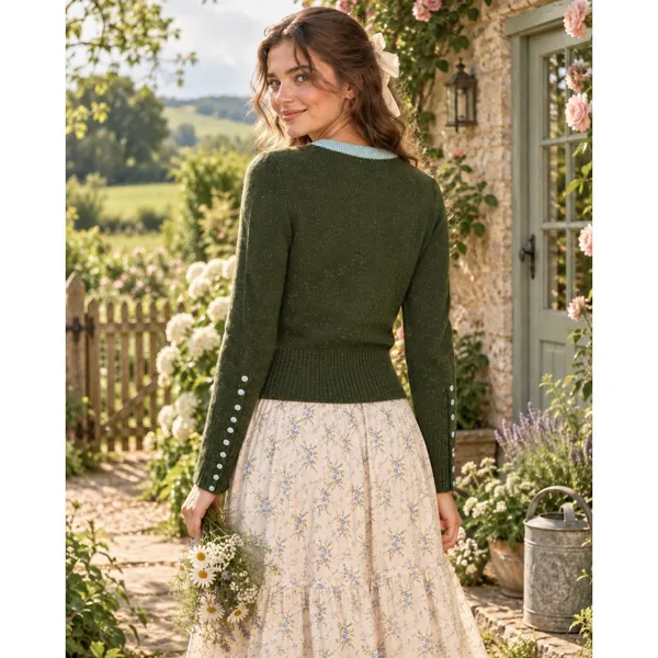 Anthropologie SLEEPING ON SNOW Green Cashmere Wool Button Sweater Knit Small - Image 7