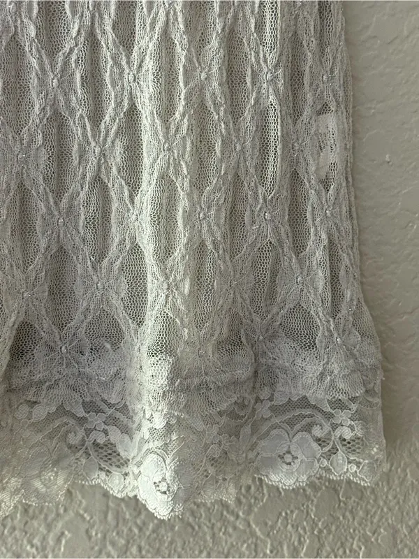 Buckle Vintage Y2K Gray Shimmer Sheer Lace Top Fairycore Whimsigoth Large - Image 7
