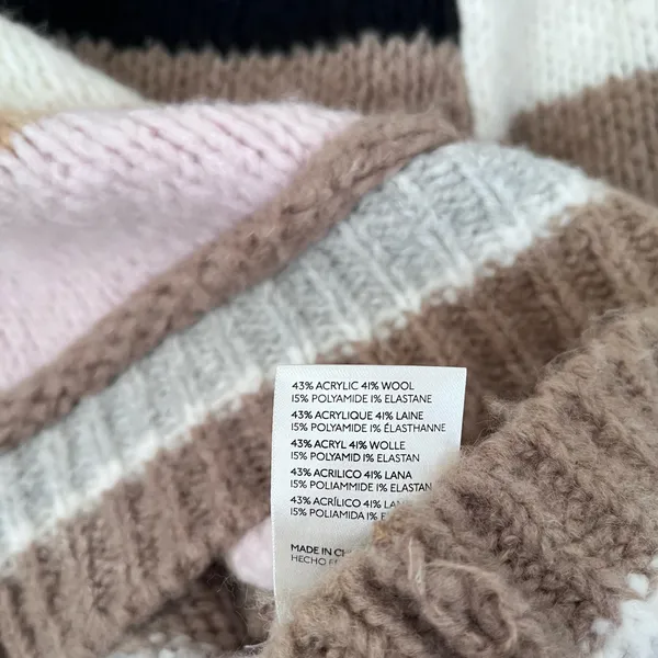 Free People Foxy Stripe Wool Blend Cropped Puff Sleeve Sweater Cream Brown XS - Image 8