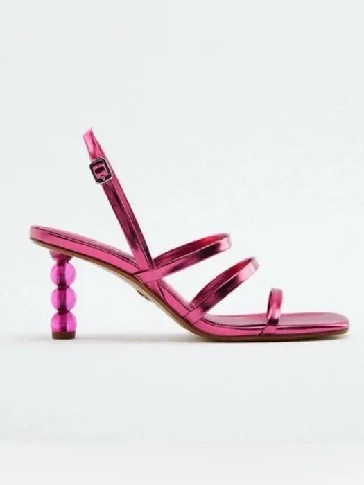 Zara Metallic Pink Strappy Heeled Sandals - Image 2