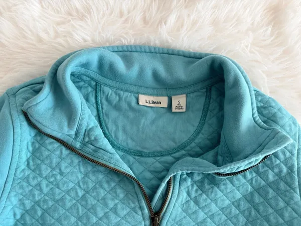 L.L.Bean Women's Quilted Quarter-Zip Pullover Sweatshirt in Teal - Image 3