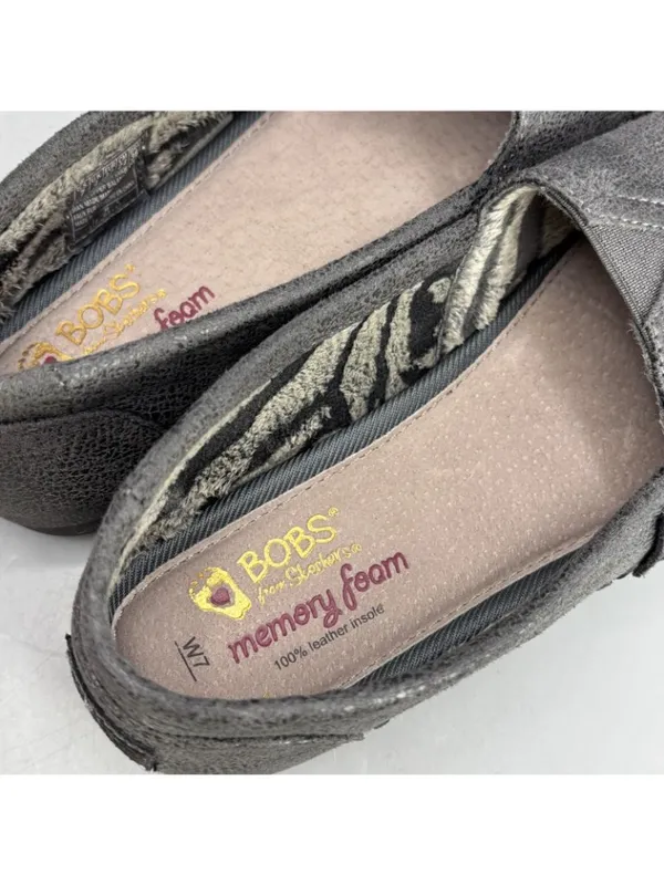 Skechers Bobs Rain Dance Flats Shoes Women 7 Gray Faux Leather Walking Slip On - Image 5