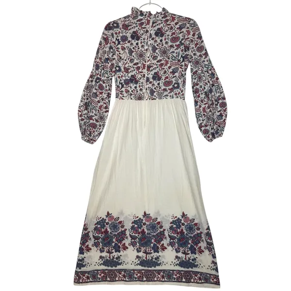 1970s Connie Sage Floral Prairie Empire Waist Maxi Dress Balloon Sleeves XS/S - Image 9