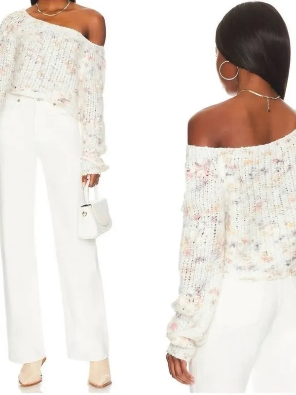 Free People Ivory Combo Sunset Cloud Cropped Sweater Boho‎ Fairycore XL - Image 2