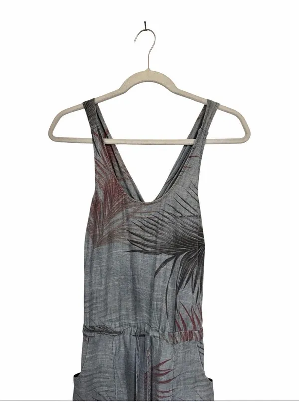 Anthropologie Level 99 Women's Sz M Jumpsuit Gray Chambray Tropical Linen Blend - Image 2