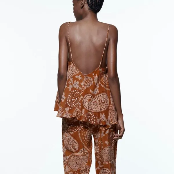Zara Brown V Neck Boho Sleeveless Floral Paisley Camisole Cami Tank Top Sz XS - Image 3