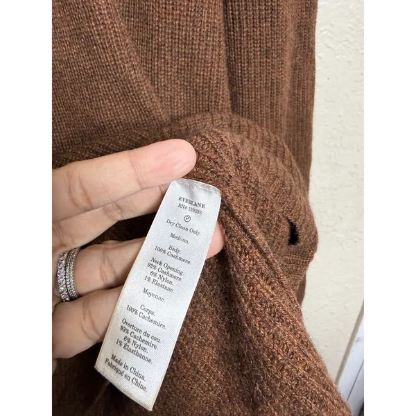 Everlane 100% Cashmere Rib Round Crew Sweater Womans M Brown Relaxed - Image 6