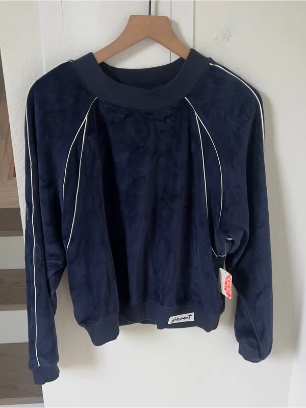 Free People Chalet Layer Velvet Top - Midnight Navy Blue White Combo - NWT - Image 2