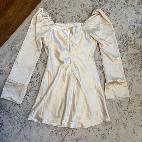 Lulus Sensational Fate Champagne Satin Cowl Neck Mini Dress size small sexy club - Image 5