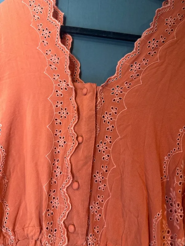 Women 4 ASOS Orange Eyelet Embroidered Peplum Blouse 100% Viscose Boho Cottageco - Image 3