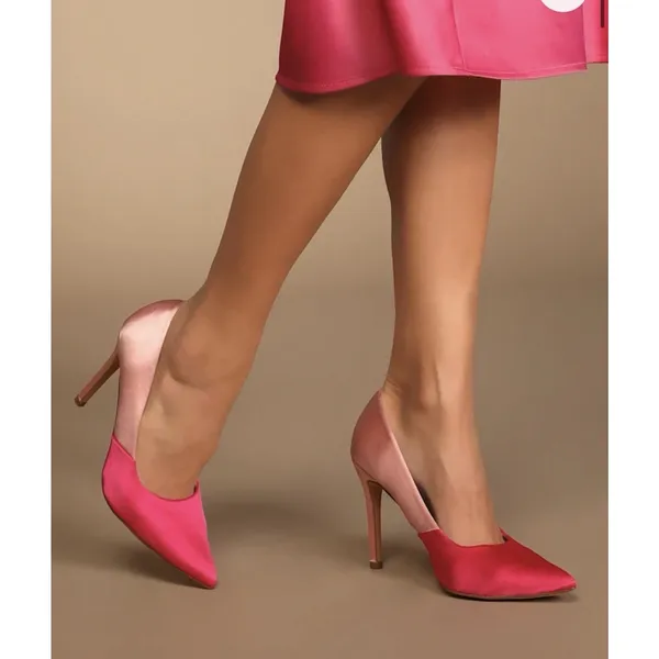 Lulus Lumii Satin Color Block Pumps Fuchsia Pink Blush Pointed Toe Heels sz 6.5 - Image 3