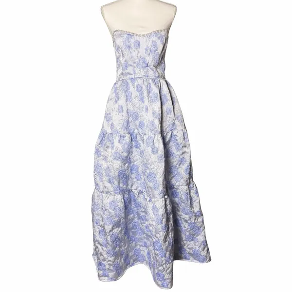 Altar'd State Jacquard Corset Gown Women’s M (6-8) Maxi Dress Blue Skye Floral - Image 2