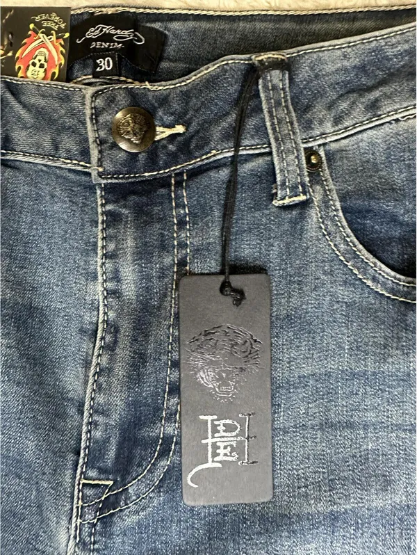 Ed Hardy medium wash embroidered eagle heart tattoo wide leg denim jeans Size 30 - Image 5
