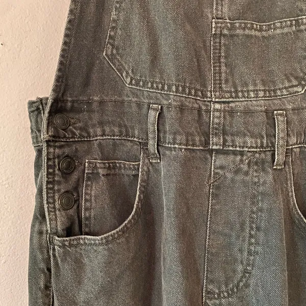 We The Free Gray Black Ziggy Overalls 90s Retro Casual Boho Cotton Women size XS - Image 5