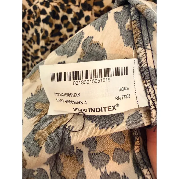 Zara Mini Dress Womens XS‎ Brown Leopard Print Button Front Cotton Short Sleeve - Image 4