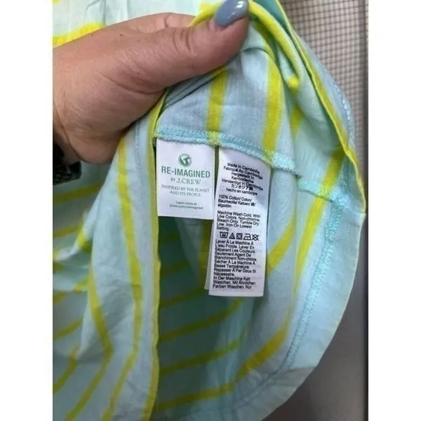 J.CREW T-Shirt Women Size Large Blue/Yellow Stripe Slub Cotton Tee Casual Basic - Image 4