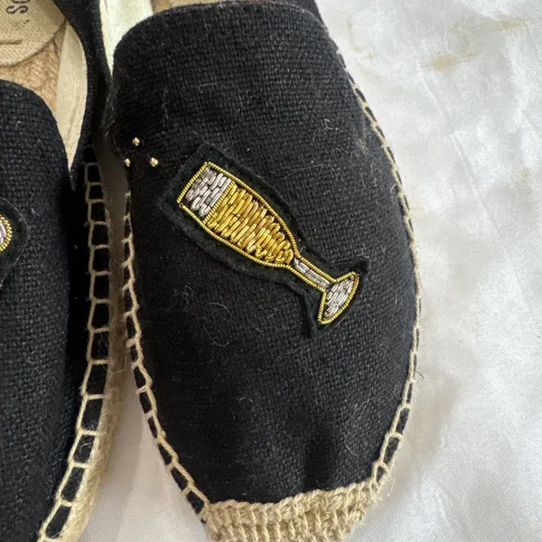 Soludos Cheers Champagne Bottle Espadrille Flats Black Beaded Slip On 6.5 - Image 6