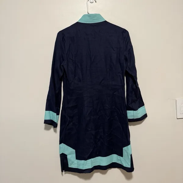 Sail to Sable NWT Linen Long Sleeve Tunic Dress in‎ Navy with Turquoise Trim XS - Image 4