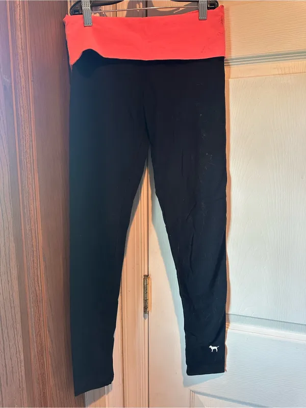 PINK Victoria's Secret Y2K Fold-Over Waist Black Leggings - Image 3