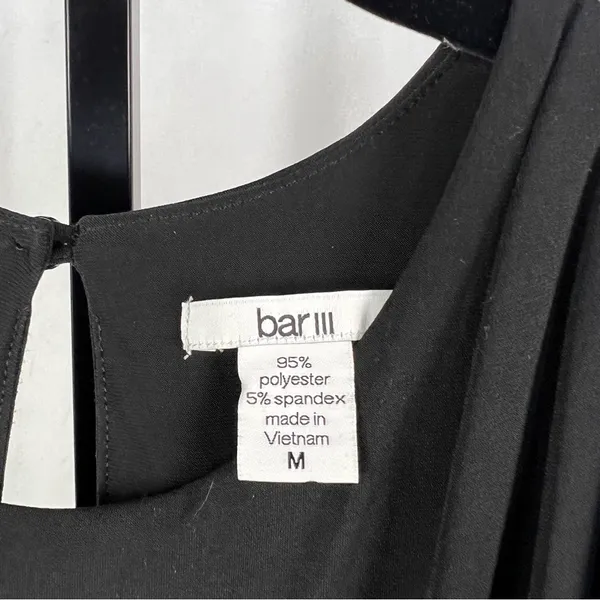 bar III Dress Womens Medium Black Drapey Sleeveless Keyhole Button Cocktail Midi - Image 9