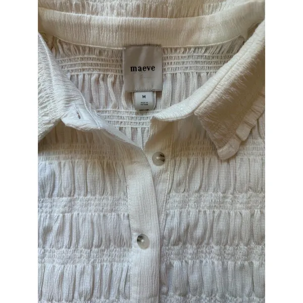 Anthropologie Maeve Smocked Button-Front Top Vanilla White Medium - Image 4