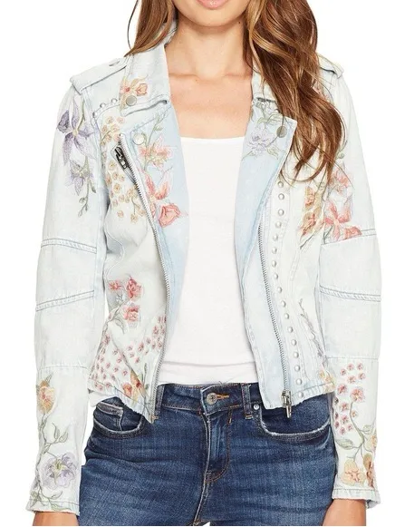 BLANK NYC Floral Embroidered Denim Moto Jacket‎ - Image 9
