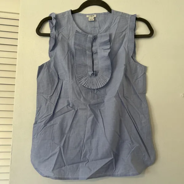 J.Crew Womens Light Blue‎ Pleated Ruffle Sleeveless Blouse Top Size 2 - Image 2