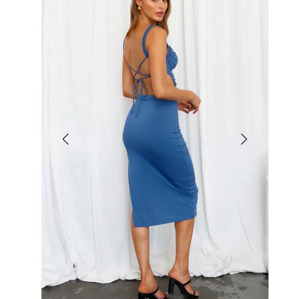 Hello Molly Frose on Repeat Midi Dress Blue XS US 2 Wedding Guest Cocktail - Image 2