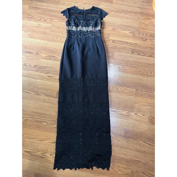 Bronx & Banco Black Lace Maxi Dress Cap Sleeve Formal Cocktail Size S - Image 8