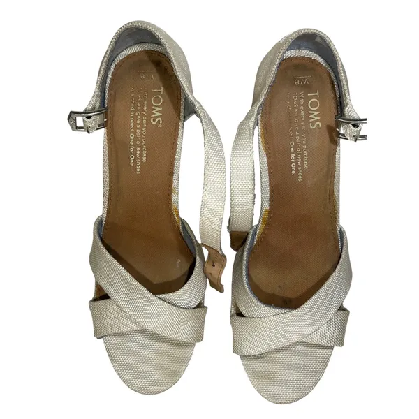 TOMS‎ Womens Cork Wedge Sandals Cream Canvas Ankle Strap Size 8 - Image 8