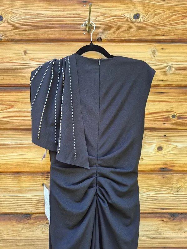 NWT Betsy & Adam Black Long Scuba Crepe Studded Dress Gown Size 8 - Image 12