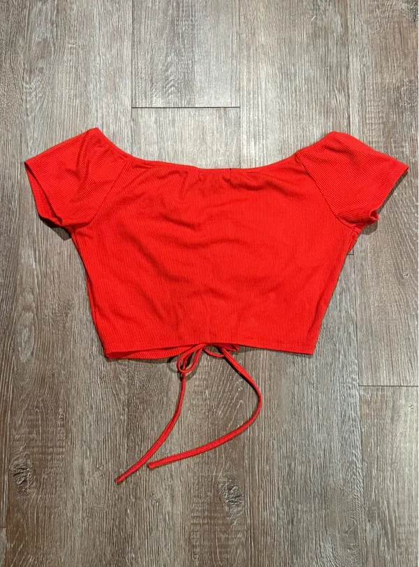 Forever 21 Red Ruched Off-Shoulder Crop Top - Image 2