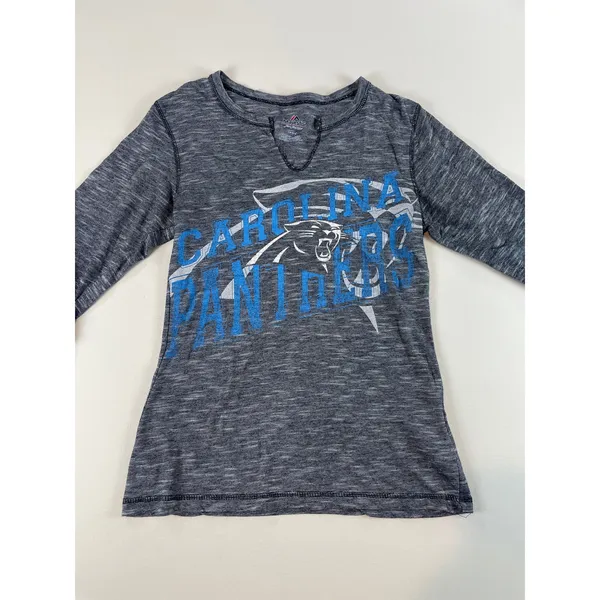 Majestic Womens Gray Carolina Panthers Long Sleeve V Neck Top M - Image 2