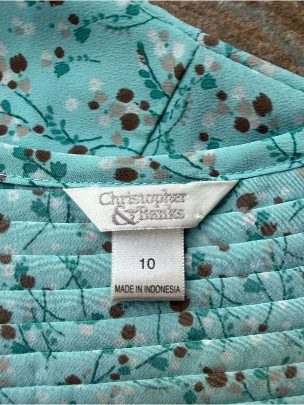 Christopher & Banks Teal Floral Pintuck Maxi Dress - Size 10 Y2K 2000s - Image 6