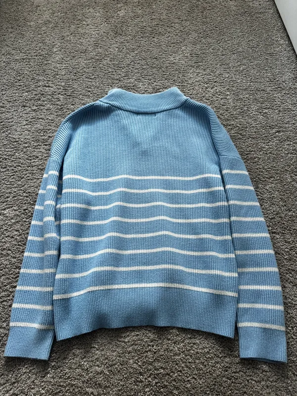 Amazon Blue and White Striped Quarter Zip - Image 2