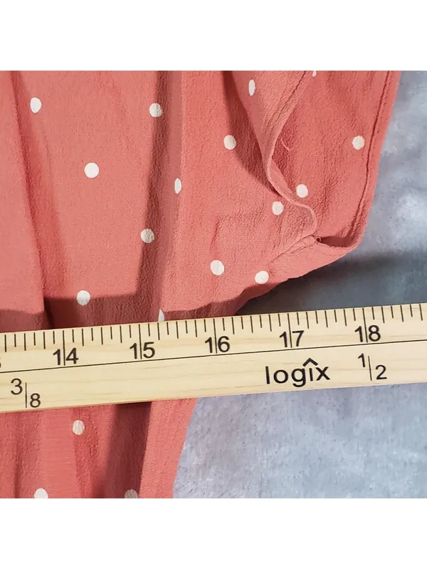 Madewell Wrap Tie Blouse Pink White Polka Dot V-Neck Short Sleeve Size M - Image 8