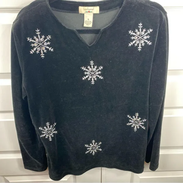 Bechamel Holiday velour sequin snowflakes party top Christmas XL Extra Large - Image 2
