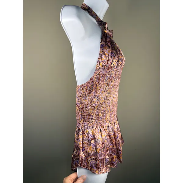 Cinq à Sept Sleeveless Halter Paisley Smocked Peplum Top‎ Boho Chic - Image 5