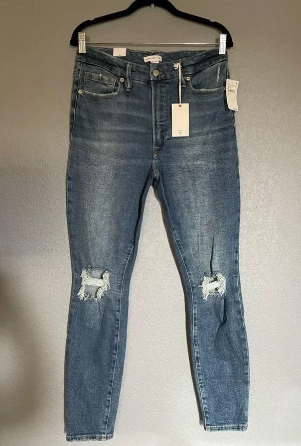 NWT Good American Good Waist Skinny Jeans Distressed Blue Wash Indigo144 Size 10 - Image 10