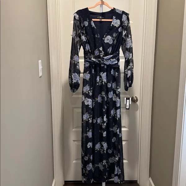 Betsy & Adam Floral Maxi Dress Navy‎ Blue Size 2 NWT Wedding Guest - Image 2